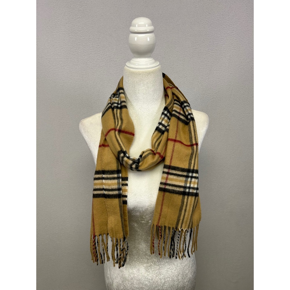 Preppy Heritage V. Fraas Unisex OS Camel Plaid Tassel Fringe Scarf